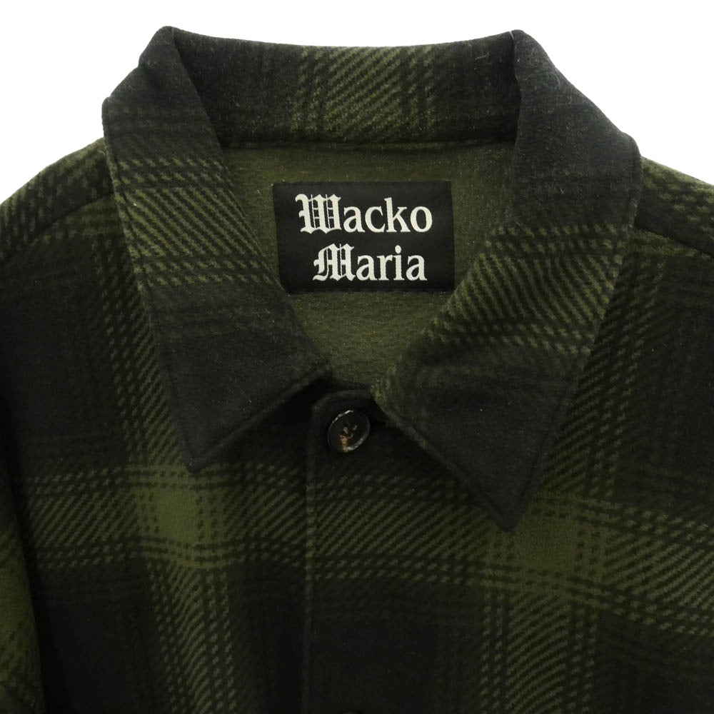 WACKO MARIA ワコマリア 23AW CHECK FLEECE SHIRT JACKET チェック フリース 長袖 シャツ ジャケット モスグリーン系 L【中古】