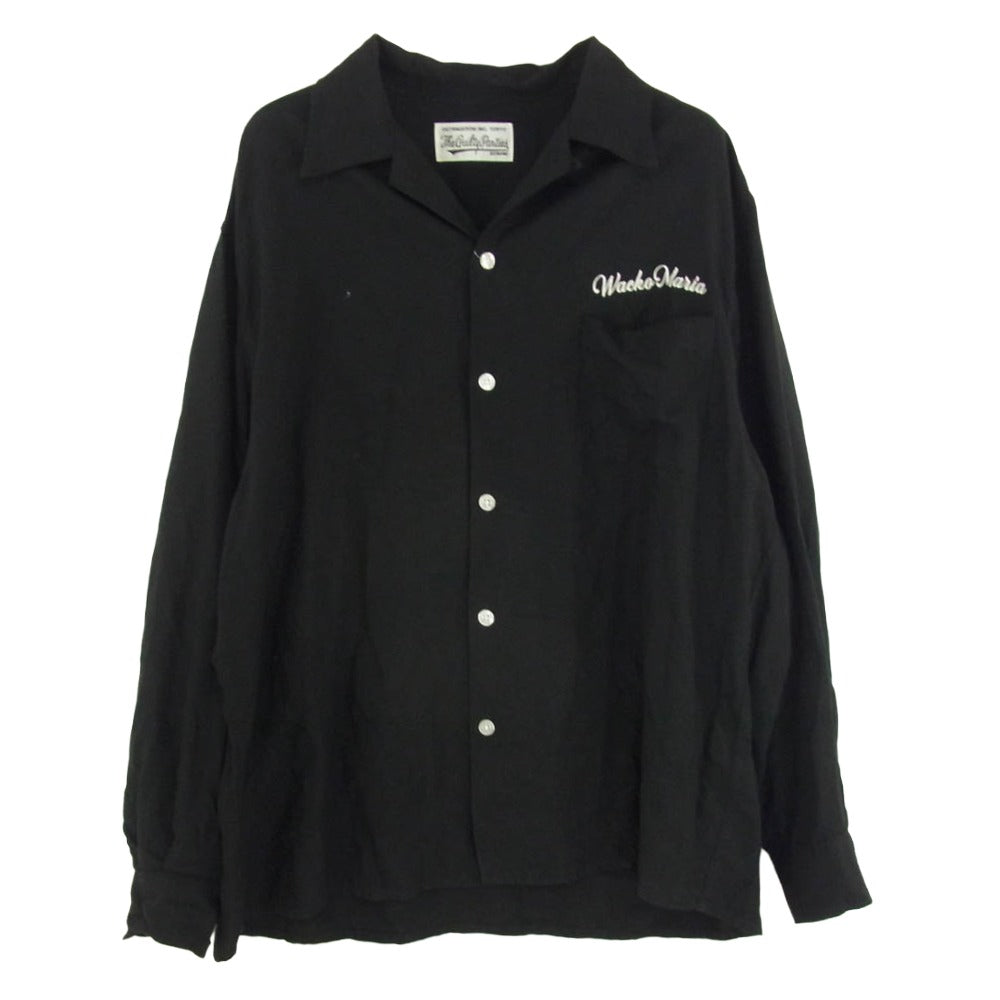 WACKO MARIA ワコマリア OPEN COLLAR SHIRT L/S ロゴ オープンカラー 長袖 シャツ ブラック系 L【中古】