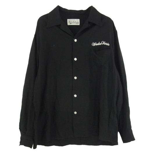 WACKO MARIA ワコマリア OPEN COLLAR SHIRT L/S ロゴ オープンカラー 長袖 シャツ ブラック系 L【中古】