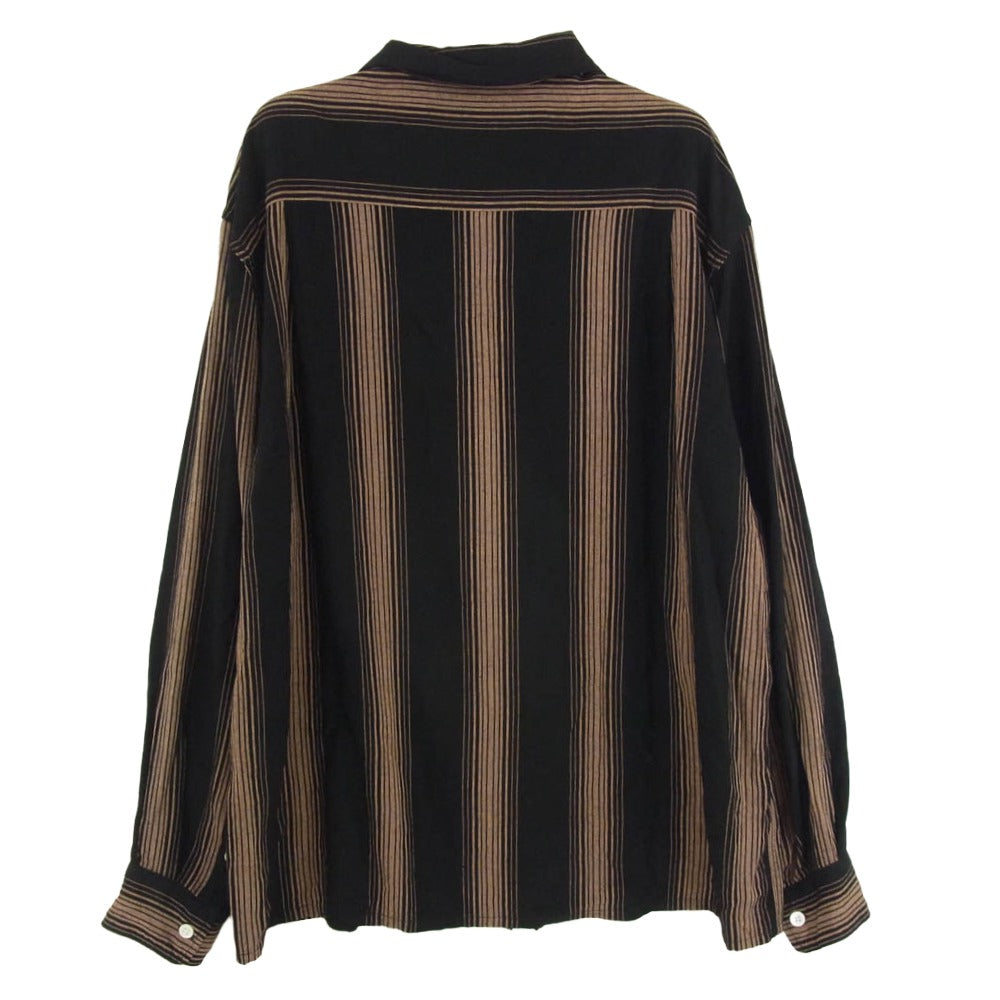 WACKO MARIA ワコマリア 22AW STRIPED OPEN COLLAR SHIRT L/S ストライプ オープンカラー シャツ ブラウン系 L【中古】