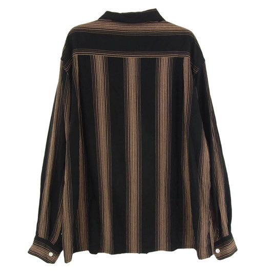 WACKO MARIA ワコマリア 22AW STRIPED OPEN COLLAR SHIRT L/S ストライプ オープンカラー シャツ ブラウン系 L【中古】