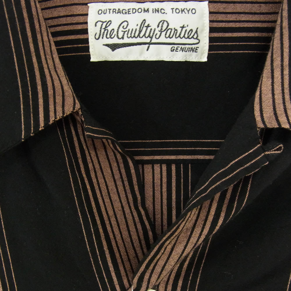 WACKO MARIA ワコマリア 22AW STRIPED OPEN COLLAR SHIRT L/S ストライプ オープンカラー シャツ ブラウン系 L【中古】