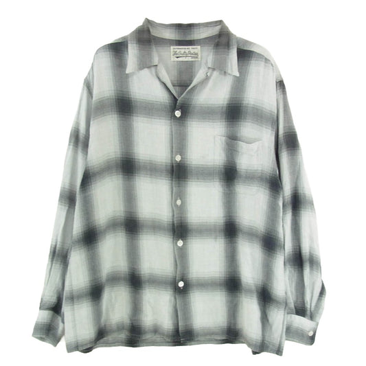 WACKO MARIA ワコマリア OMBRE CHECK OPEN COLLAR SHIRT 長袖 オンブレ チェック シャツ ブラック系 L【中古】