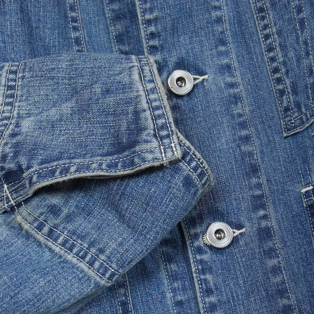 A.PRESSE アプレッセ 23AW 23AAP-01-25K Denim Engineer Jacket ヴィンテージ加工 デニム エンジニア ノーカラー ジャケット インディゴブルー系 2【中古】