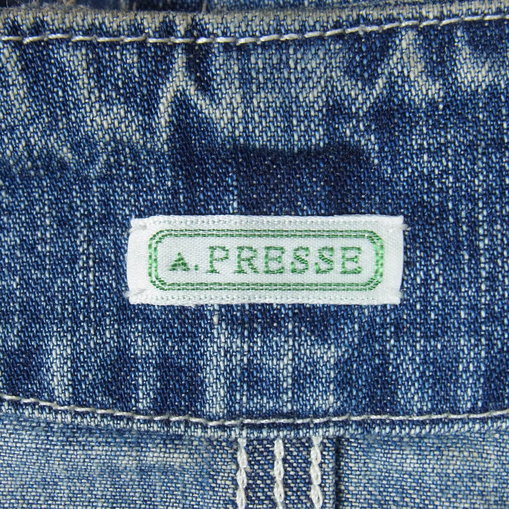 A.PRESSE アプレッセ 23AW 23AAP-01-25K Denim Engineer Jacket ヴィンテージ加工 デニム エンジニア ノーカラー ジャケット インディゴブルー系 2【中古】