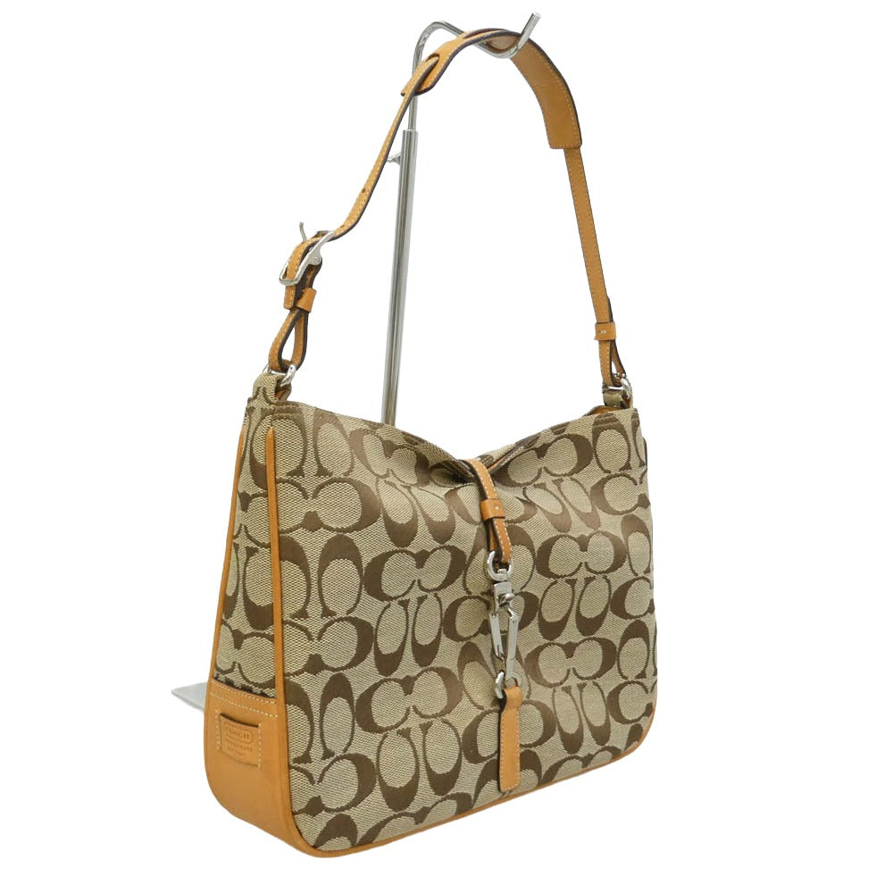 COACH コーチ D15-6091 ワンハンドル キャンバス 切替 シグネチャー ハンドバッグ ベージュ系【中古】