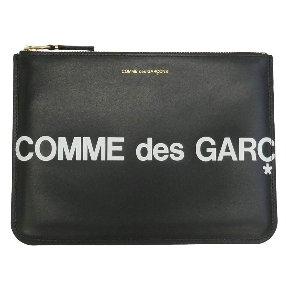 COMME des GARCONS コムデギャルソン SA5100HL HUGE LOGO Wallet ヒュージ ロゴ ウォレット レザー ポーチ クラッチバッグ ブラック系【極上美品】【中古】