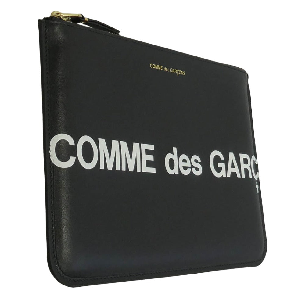 COMME des GARCONS コムデギャルソン SA5100HL HUGE LOGO Wallet ヒュージ ロゴ ウォレット レザー ポーチ クラッチバッグ ブラック系【極上美品】【中古】