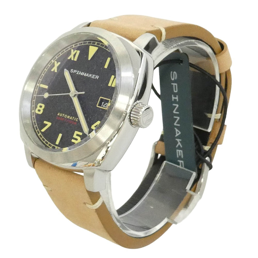 スピニカー SP-5071-01 Hull California Automatic ハル カリフォルニア オートマチック アナログ 革ベルト 自動巻 腕時計 シルバー系 ベージュ系【極上美品】【中古】
