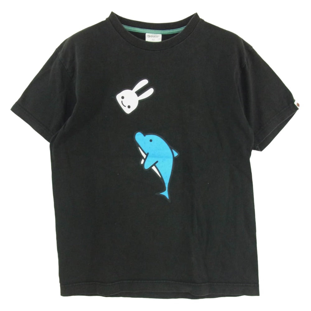 キューン うさぎとイルカ プリント クルーネック 半袖 Tシャツ ブラック系 M【中古】
