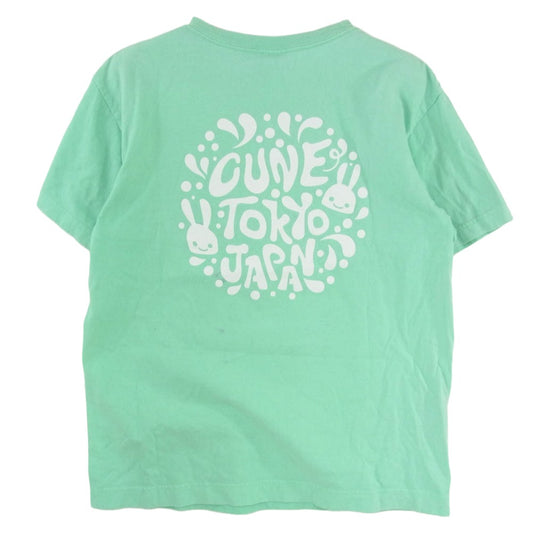 キューン うさぎとイルカ プリント クルーネック 半袖 Tシャツ ライトグリーン系 M【中古】