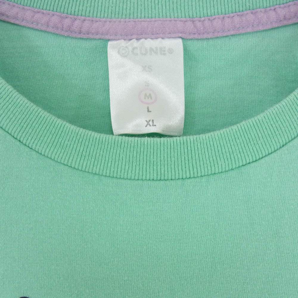 キューン うさぎとイルカ プリント クルーネック 半袖 Tシャツ ライトグリーン系 M【中古】