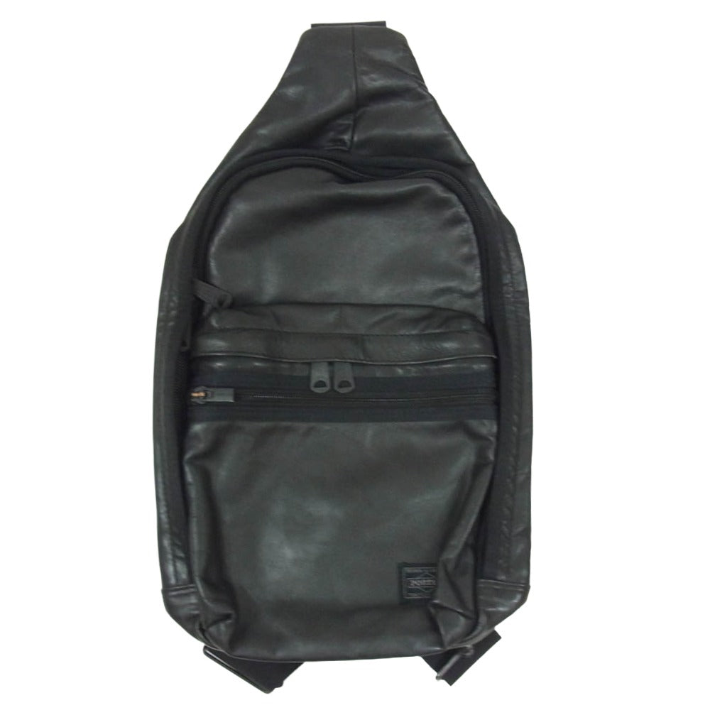 PORTER ポーター ALOOF SLING SHOULDER BAG アルーフ カーフレザー ボディバッグ スリング ショルダーバッグ ブラック系【中古】