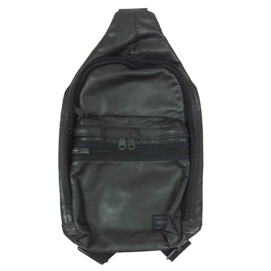 PORTER ポーター ALOOF SLING SHOULDER BAG アルーフ カーフレザー ボディバッグ スリング ショルダーバッグ ブラック系【中古】