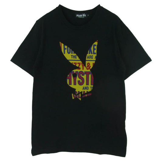 HYSTERIC GLAMOUR ヒステリックグラマー PLAYBOY プレイボーイ 18SS 12181CT05 HYS RABBIT HEAD ラビット プリント クルーネック 半袖 Tシャツ ブラック系 S【中古】