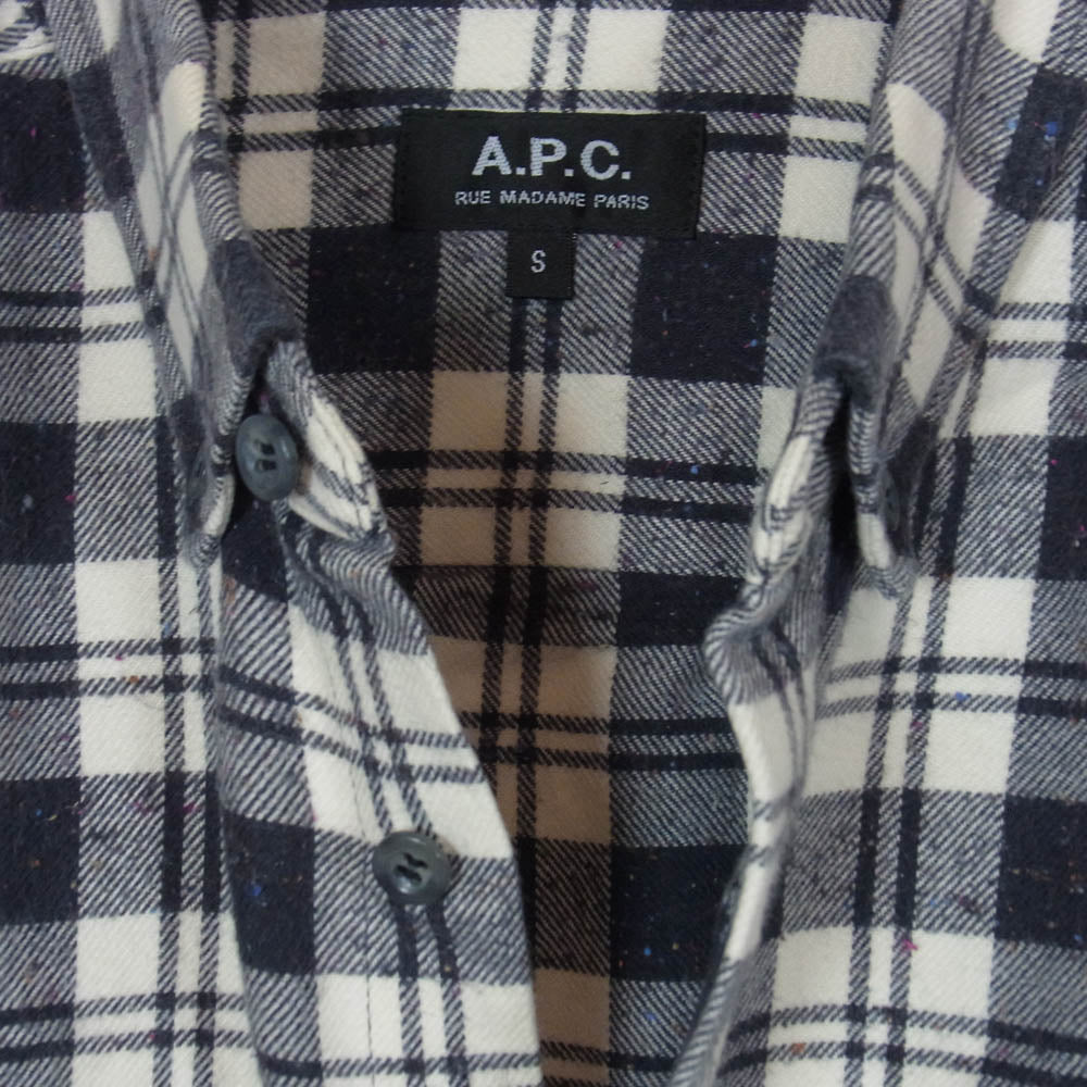A.P.C. アーペーセー シルクネップ ボタンフライ 長袖 チェック チェック ネイビー系 S【中古】
