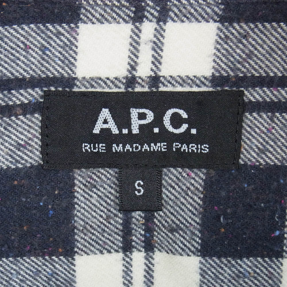A.P.C. アーペーセー シルクネップ ボタンフライ 長袖 チェック チェック ネイビー系 S【中古】