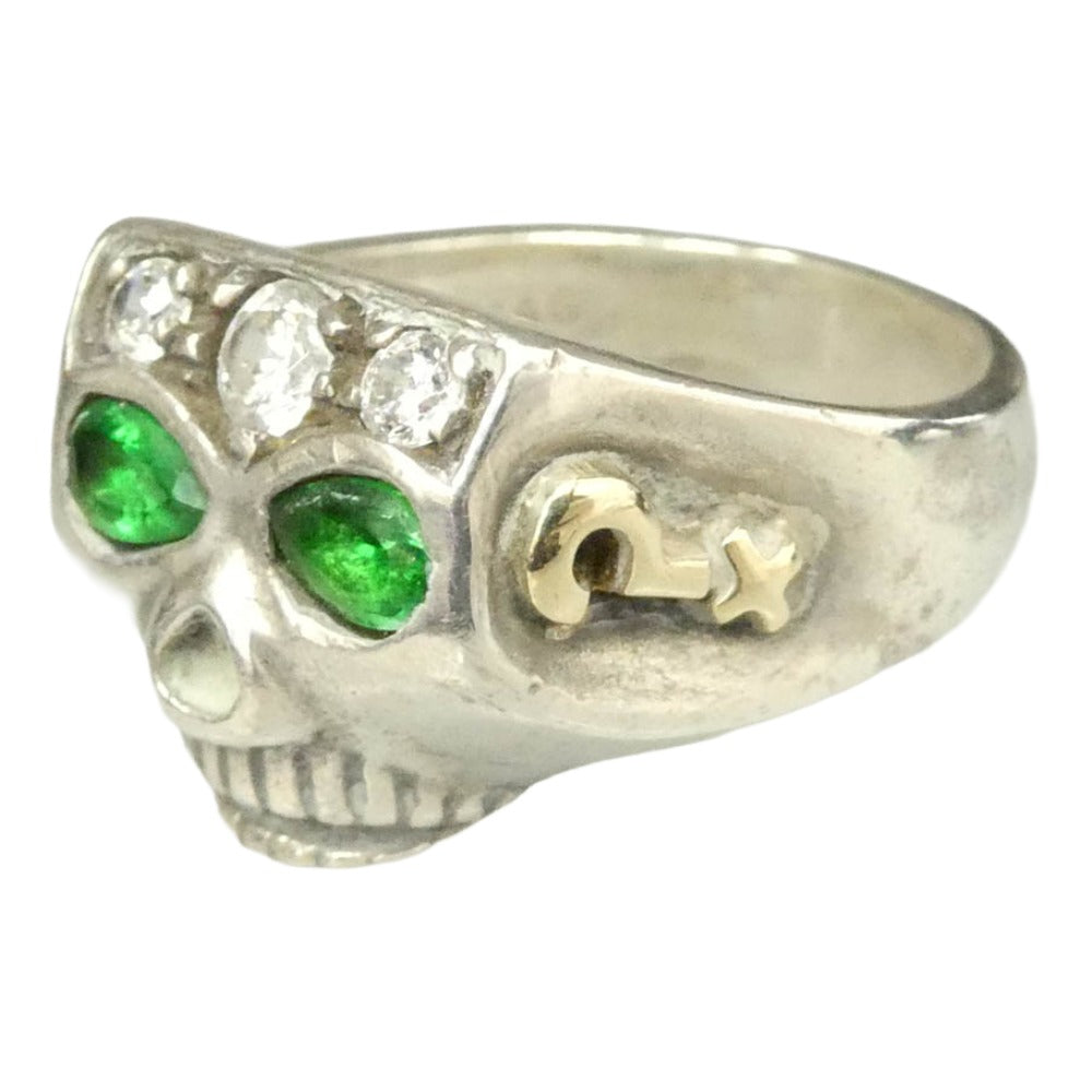FLASHPOINT フラッシュポイント Jim Skull Ring ジムスカルリング ジョニーデップモデル シンセティックエメラルド×ジルコニア シルバー系 16号【中古】