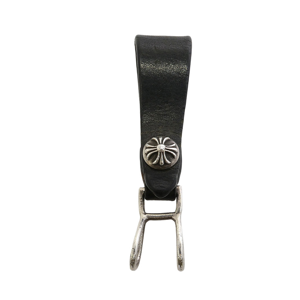CHROME HEARTS クロムハーツ（原本無） BELT LOOP クロスボールボタン レザー ベルトループ シルバー系 ブラック系【中古】