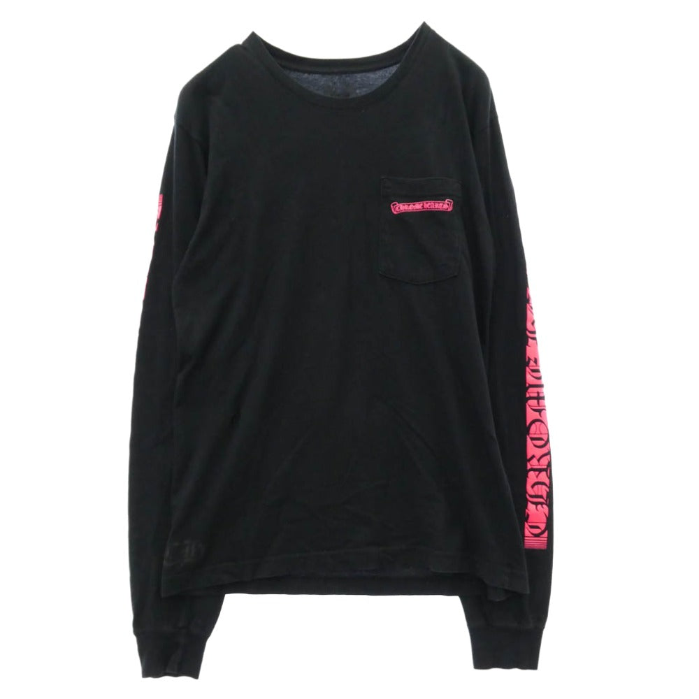 CHROME HEARTS クロムハーツ（原本無） Neon Pink Stripe Logo ストライプロゴ プリント 長袖 Tシャツ ブラック系 M【中古】