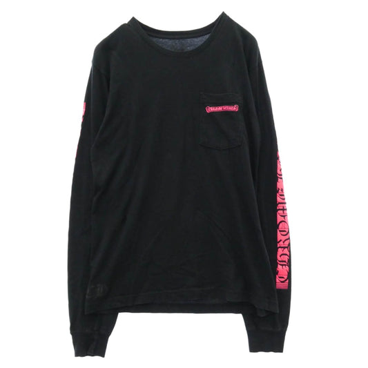 CHROME HEARTS クロムハーツ（原本無） Neon Pink Stripe Logo ストライプロゴ プリント 長袖 Tシャツ ブラック系 M【中古】