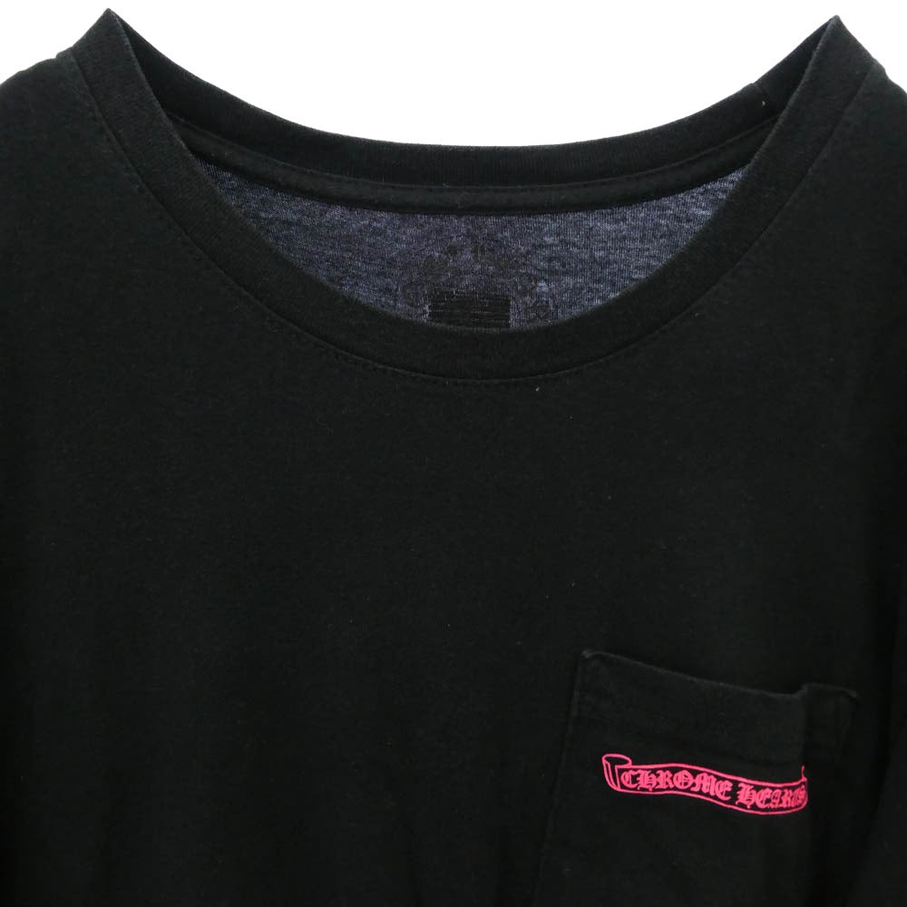 CHROME HEARTS クロムハーツ（原本無） Neon Pink Stripe Logo ストライプロゴ プリント 長袖 Tシャツ ブラック系 M【中古】