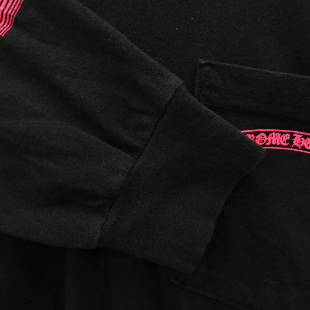 CHROME HEARTS クロムハーツ（原本無） Neon Pink Stripe Logo ストライプロゴ プリント 長袖 Tシャツ ブラック系 M【中古】