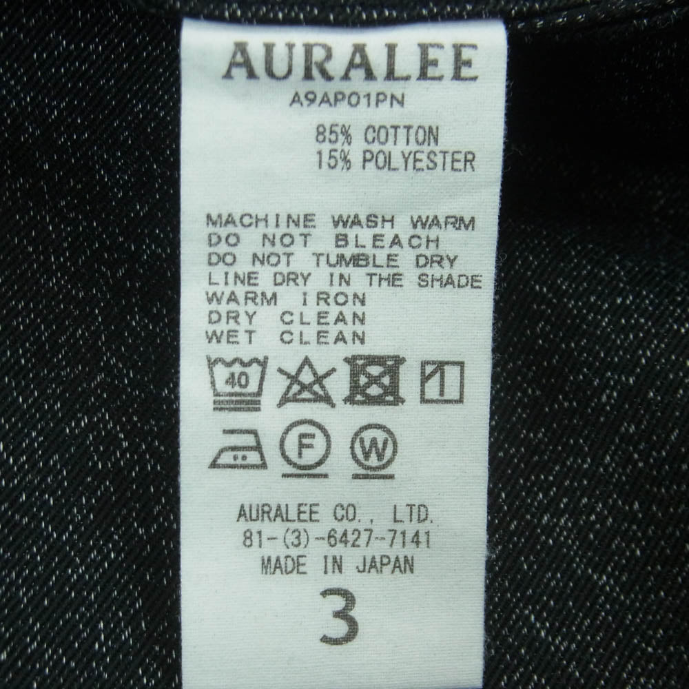 AURALEE オーラリー 19AW A9AP01PN WASHED FINKX POLYESTER CHINO PANTS ウォッシュド フィンクス 5ポケット チノ パンツ ダークグレー系 3【中古】