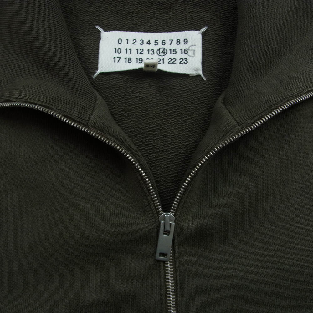 MAISON MARGIELA メゾンマルジェラ S50GU0034 S25279 14ライン 四つタグ レザー エルボーパッチ ハーフジップ スウェット カーキ系 44【中古】