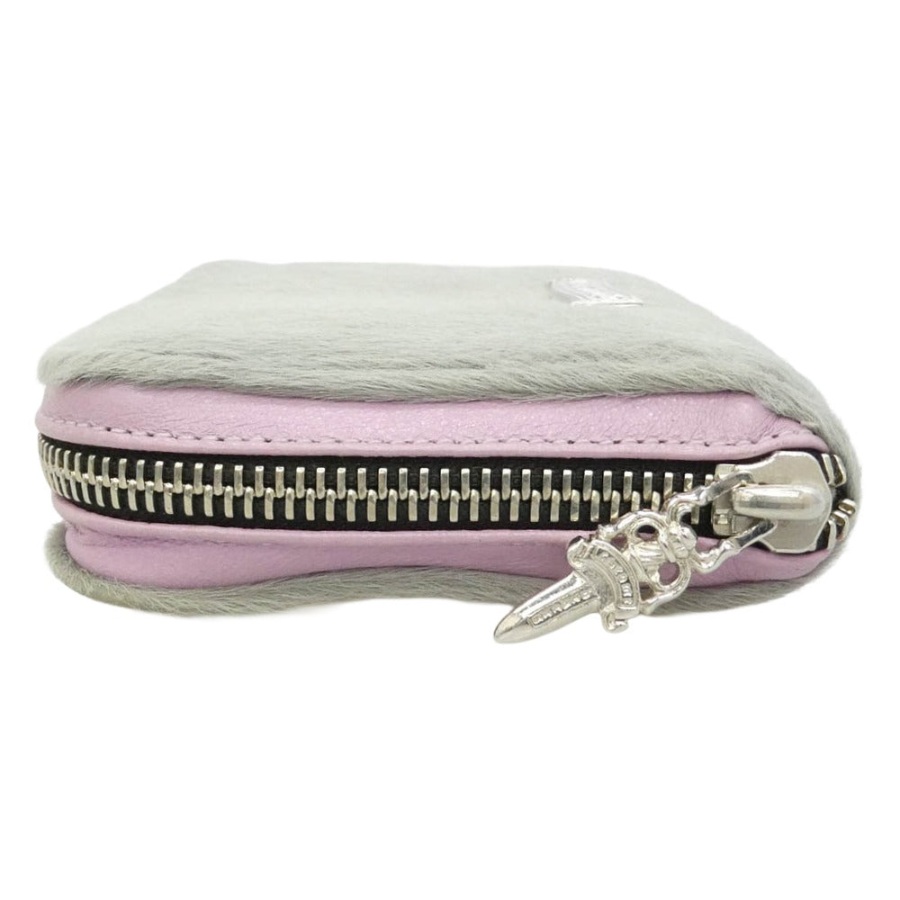 CHROME HEARTS クロムハーツ（原本無） REC F ZIP MINI ハラコ ラウンド ジップ ミニ ウォレット 財布 グレー系 ピンク系【中古】 CHROME HEARTS クロムハーツ（原本無） REC F ZIP MINI ハラコ