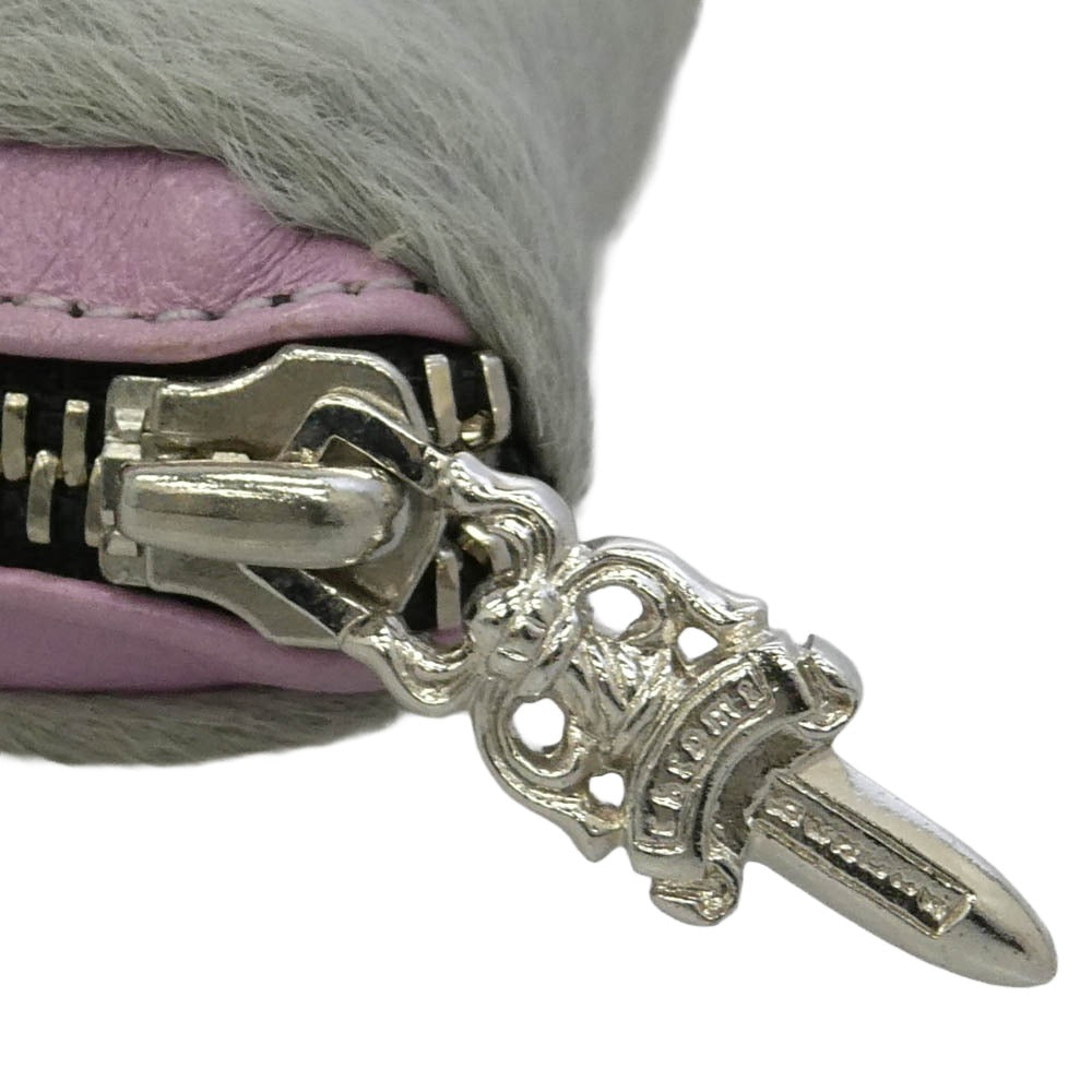 CHROME HEARTS クロムハーツ（原本無） REC F ZIP MINI ハラコ ラウンド ジップ ミニ ウォレット 財布 グレー系 ピンク系【中古】