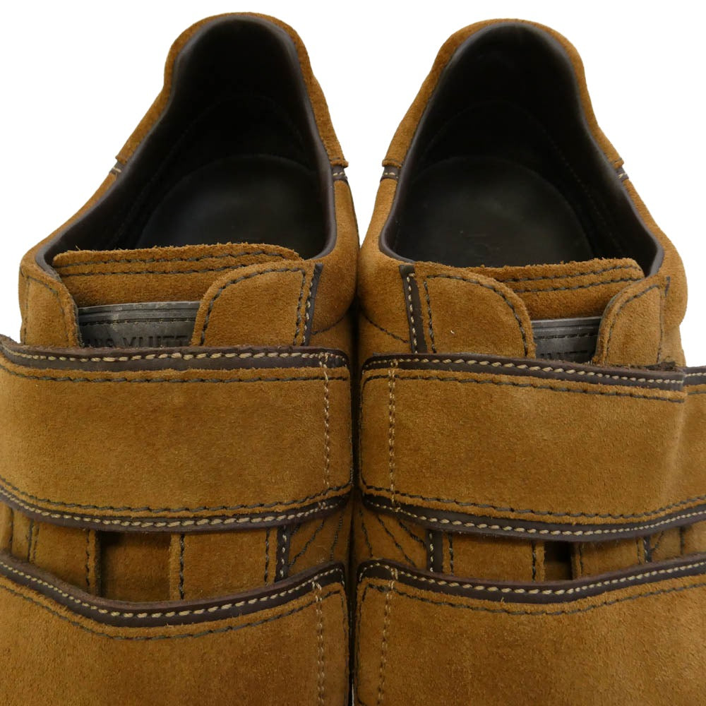 LOUIS VUITTON ルイ・ヴィトン スエード レザー ヒールロゴ ベルト ローカット スニーカー ブラウン系 8.5【中古】