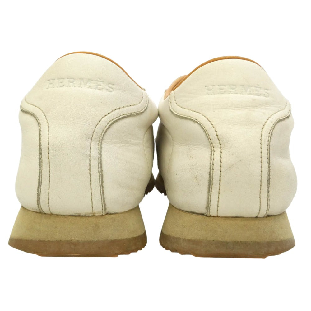 HERMES エルメス クイック ロゴ レザー ローカット スニーカー オフホワイト系 42.5【中古】