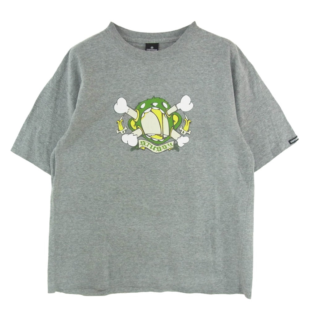 STUSSY ステューシー USA製 CUSTOMADE No3 カスタメイド クロスボーン ロゴ プリント 半袖 Ｔシャツ グレー系 サイズ表記無【中古】