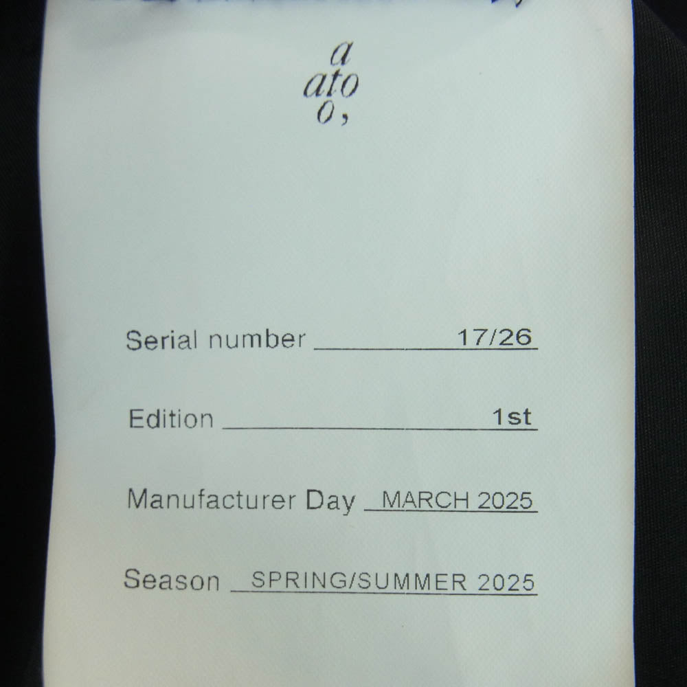 ato アトウ AM25A-S09 DOUBLE CUFFS ZIP SHIRT ダブルカフス ジップ シャツ ジャケット 日本製 ブラック系 46【中古】