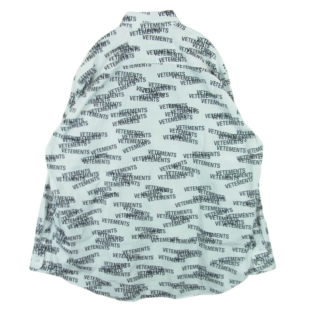 VETEMENTS ヴェトモン 22SS UE63SH161W スタンプロゴ 総柄 長袖 オーバーサイズ シャツ ホワイト系 ブラック系 S【中古】
