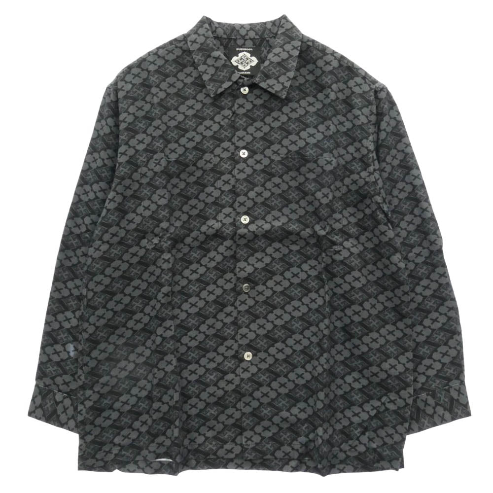 バッズプール × GAKKIN ガッキン 花罰 総柄 PATTERN S/S Shirt シャツ 長袖 ブラック系 グレー系 S【極上美品】【中古】