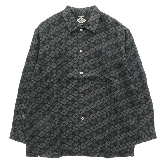 バッズプール × GAKKIN ガッキン 花罰 総柄 PATTERN S/S Shirt シャツ 長袖 ブラック系 グレー系 S【極上美品】【中古】