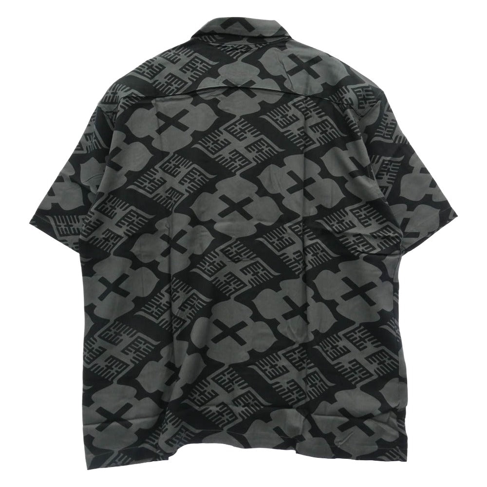 バッズプール × GAKKIN ガッキン 花罰 総柄 × 麻 PATTERN S/S Shirt シャツ 半袖 ブラック系 グレー系 M【極上美品】【中古】