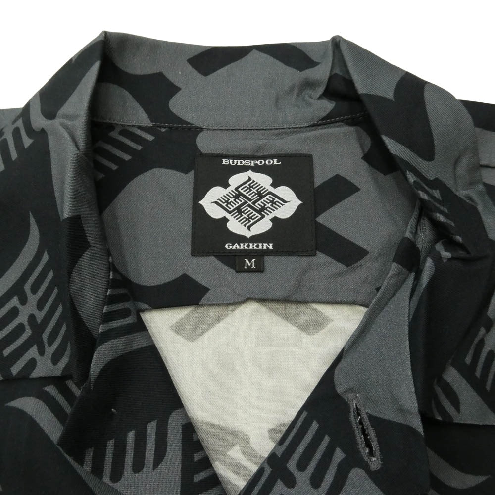 バッズプール × GAKKIN ガッキン 花罰 総柄 × 麻 PATTERN S/S Shirt シャツ 半袖 ブラック系 グレー系 M【極上美品】【中古】