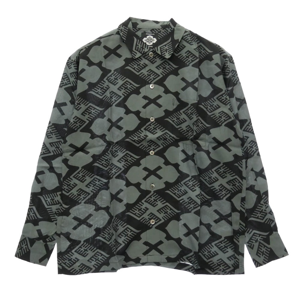 バッズプール × GAKKIN ガッキン 花罰 総柄 × 麻 PATTERN S/L Shirt シャツ 長袖 ブラック系 グレー系 M【新古品】【未使用】【中古】