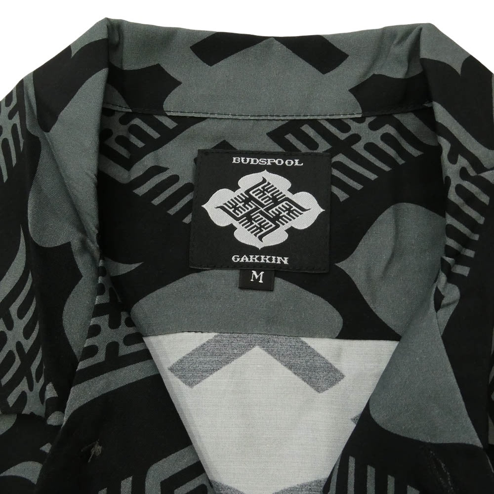 バッズプール × GAKKIN ガッキン 花罰 総柄 × 麻 PATTERN S/L Shirt シャツ 長袖 ブラック系 グレー系 M【新古品】【未使用】【中古】