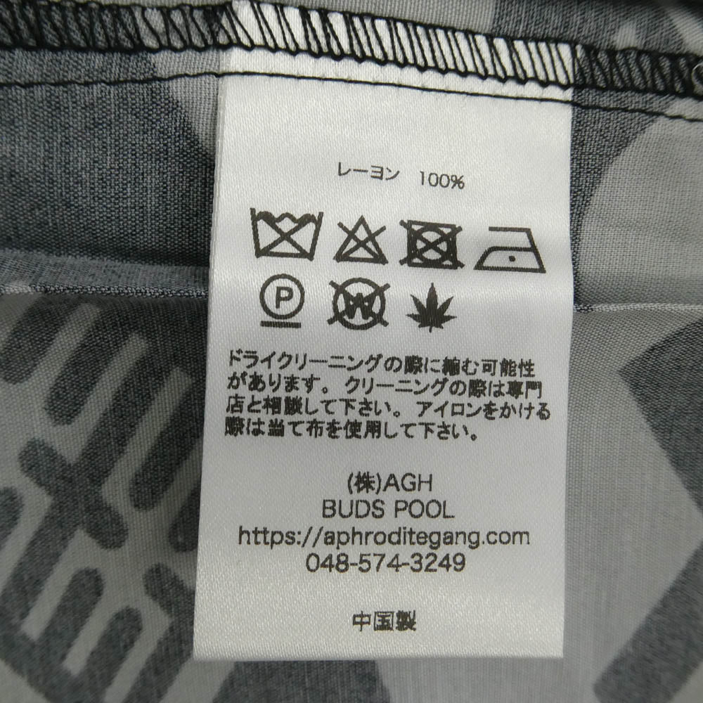 バッズプール × GAKKIN ガッキン 花罰 総柄 × 麻 PATTERN S/L Shirt シャツ 長袖 ブラック系 グレー系 M【新古品】【未使用】【中古】