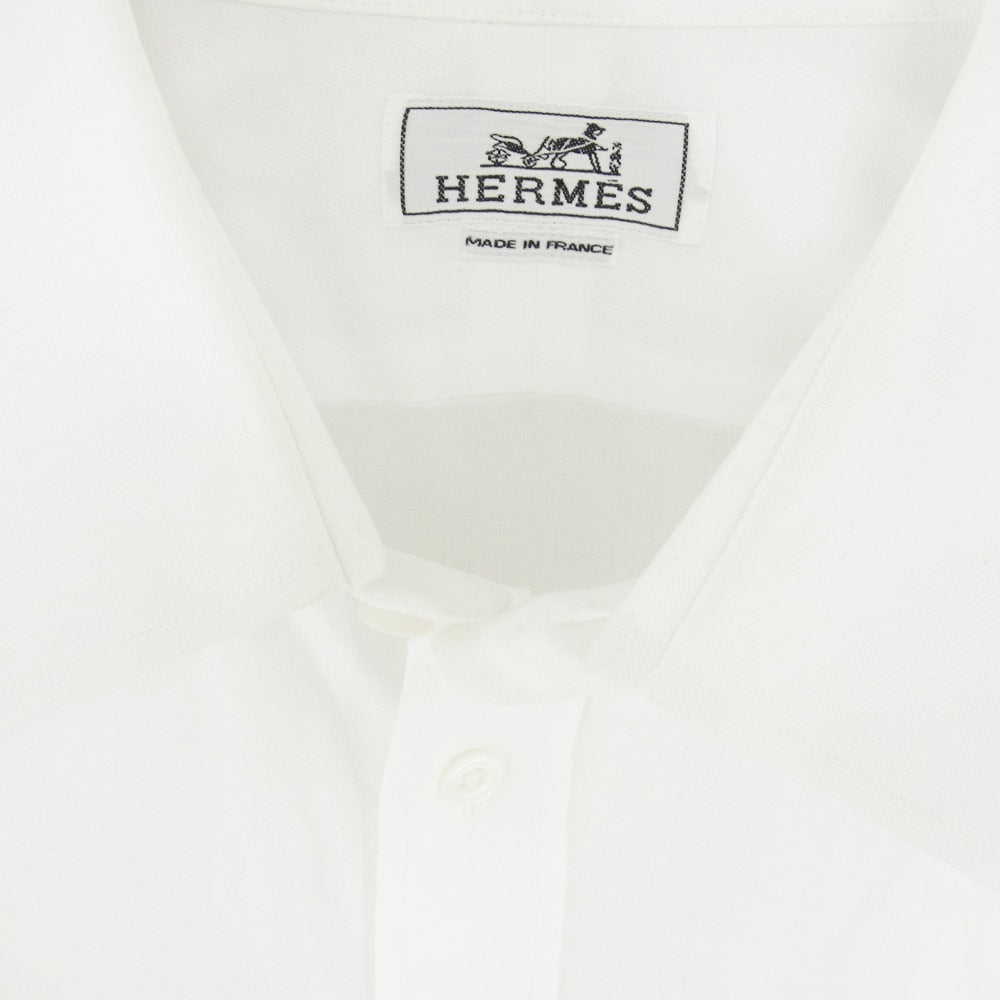 HERMES エルメス セリエボタン コットンヘリンボーン 長袖 レギュラー カラー シャツ ホワイト系 17/43【中古】