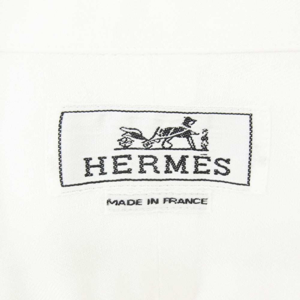 HERMES エルメス セリエボタン コットンヘリンボーン 長袖 レギュラー カラー シャツ ホワイト系 17/43【中古】