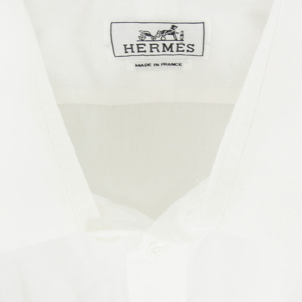 HERMES エルメス セリエボタン Hロゴ 総柄 長袖 レギュラー カラー シャツ ホワイト系 43/17【中古】