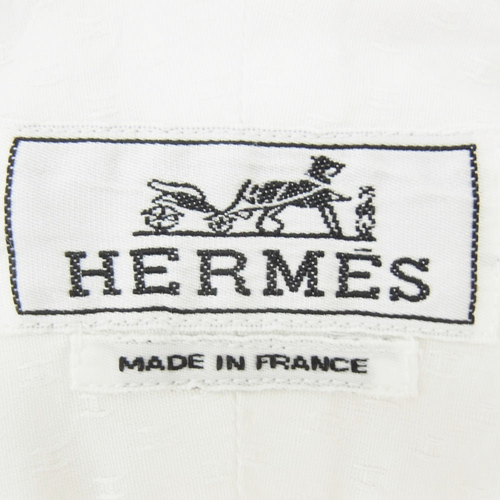 HERMES エルメス セリエボタン Hロゴ 総柄 長袖 レギュラー カラー シャツ ホワイト系 43/17【中古】