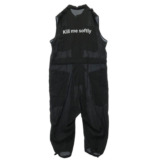 Yohji Yamamoto POUR HOMME ヨウジヤマモトプールオム 26SS HP-I06-860 CU/C LAWN MESSAGE PRINTED OVERALLS ステンドグラス メッセージプリント ノースリーブ オーバーオール オールインワン ブラック系 1【中古】