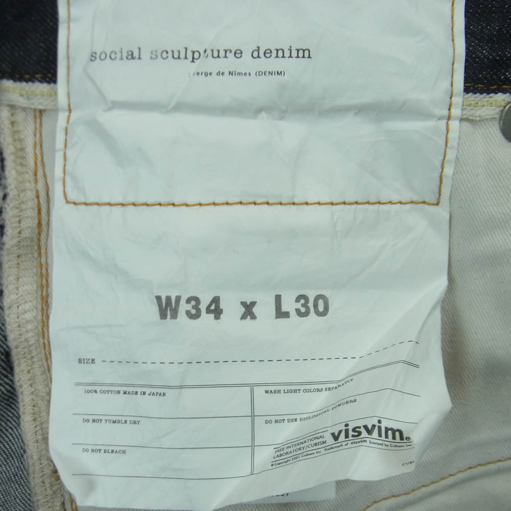 VISVIM ビズビム 0124105005010 24SS SOCIAL SCULPTURE 20 BLK UNWASHED ボタンフライ 14oz リジッド デニム パンツ インディゴブルー系 W34 L30【中古】