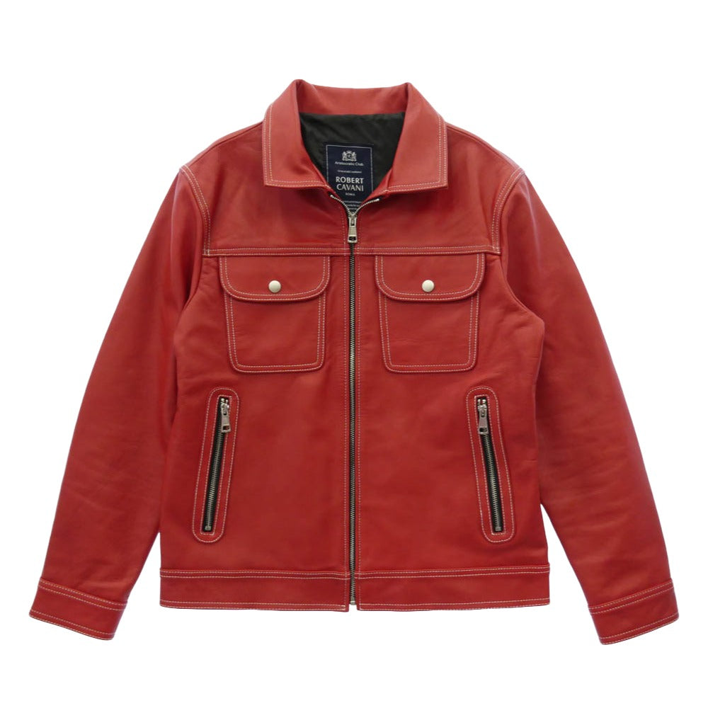 ロベルトカヴァリ K32-023567 馬革 ホースハイド レザージャケット レッド系 46【中古】